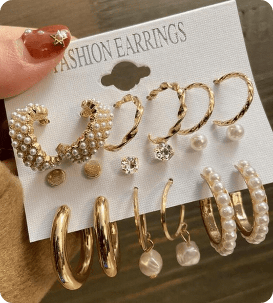 Stunning Gold Plated Pearl Studs 9 Pairs Combo for Women