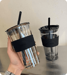 Amber Glass Tumbler with Lid & Straw
