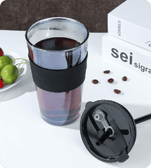 Amber Glass Tumbler with Lid & Straw