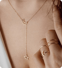 Gold-Plated Moon and Star Pendant Necklace for Women