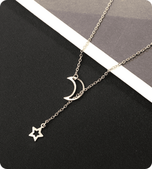 Gold-Plated Moon and Star Pendant Necklace for Women