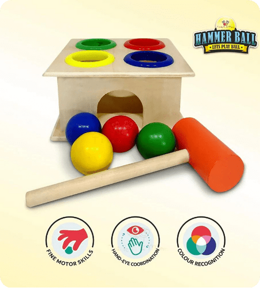 Wooden Hammer Ball Bench with Box Case Toy Set