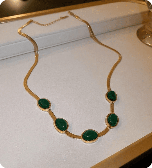 Green Crystal Pendant Necklace Set with Bracelet