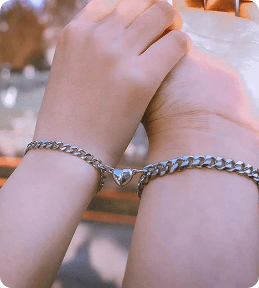 Silver Heart Magnetic Couple Chain Bracelet